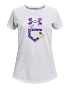 Under Armour Girls' Softball Galaxy Fill Short Sleeve T-Shirt -DUCK Sporting Goods 1370714 100 White FRT