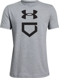 Under Armour Boys' Baseball Plate T-Shirt -DUCK Sporting Goods 1371213 035 SteelLightHeatherBlack FRT