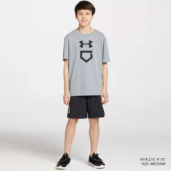 Under Armour Boys' Baseball Plate T-Shirt -DUCK Sporting Goods 1371213 035 SteelLightHeatherBlack MODSTLAD