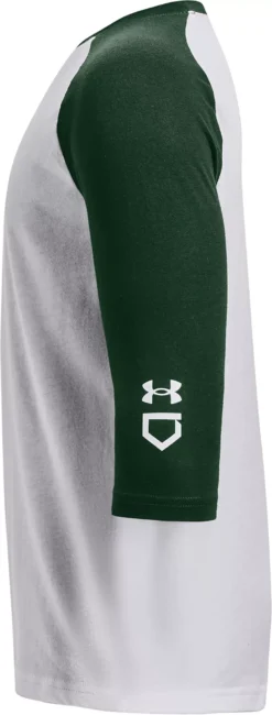 Under Armour Youth Classic 3/4 Sleeve Baseball Shirt -DUCK Sporting Goods 1375661 301 WhiteForestGreen SDE
