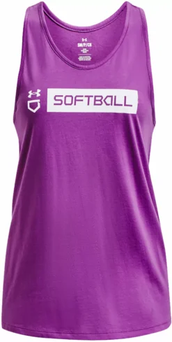 Under Armour Women's Softball Wordmark Bar Tank -DUCK Sporting Goods 1377685 Purple FRT