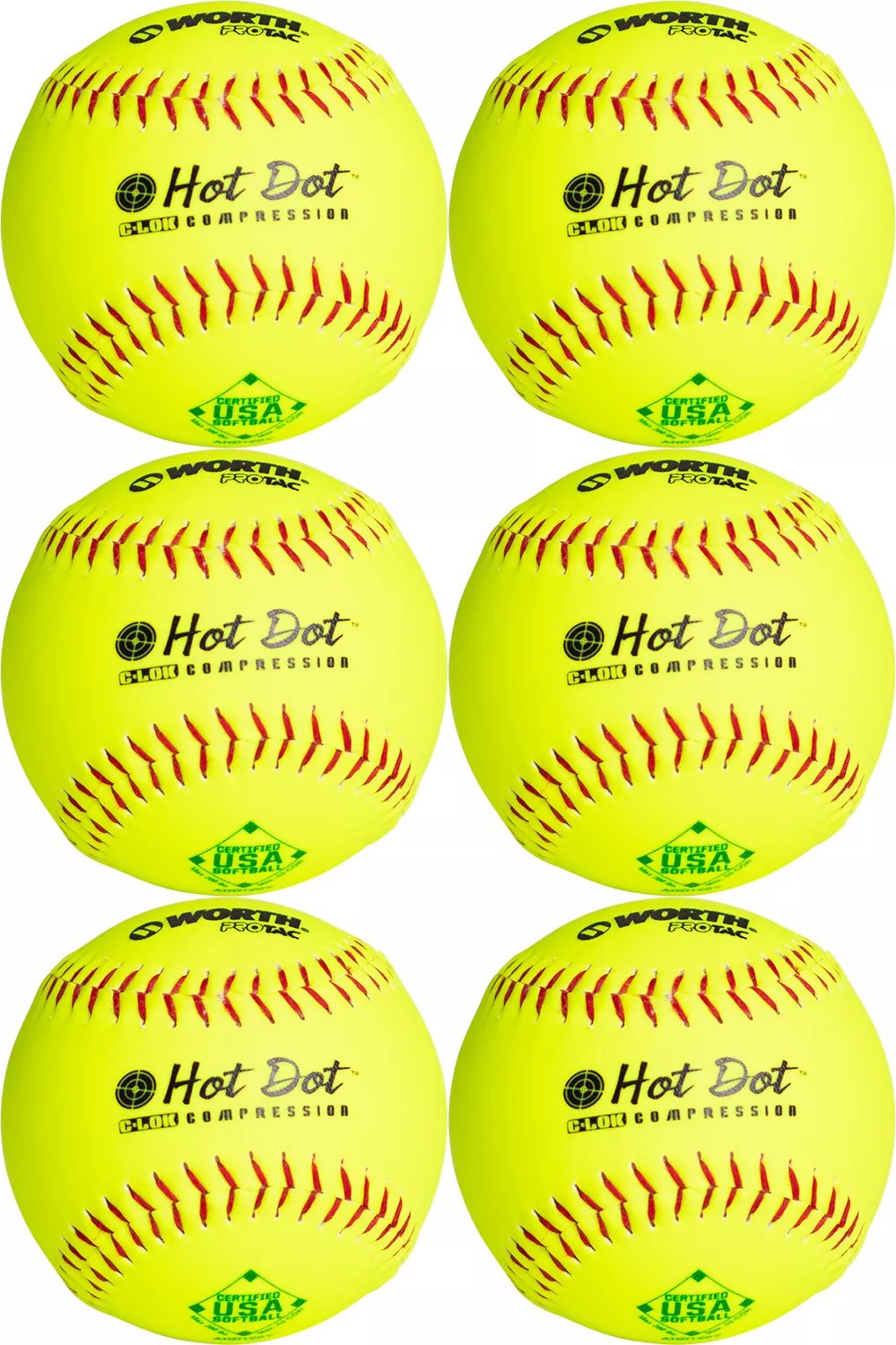 Worth 12" USA Hot Dot Slowpitch Softballs - 6 Pack 3 Worth 12" USA Hot Dot Slowpitch Softballs - 6 Pack