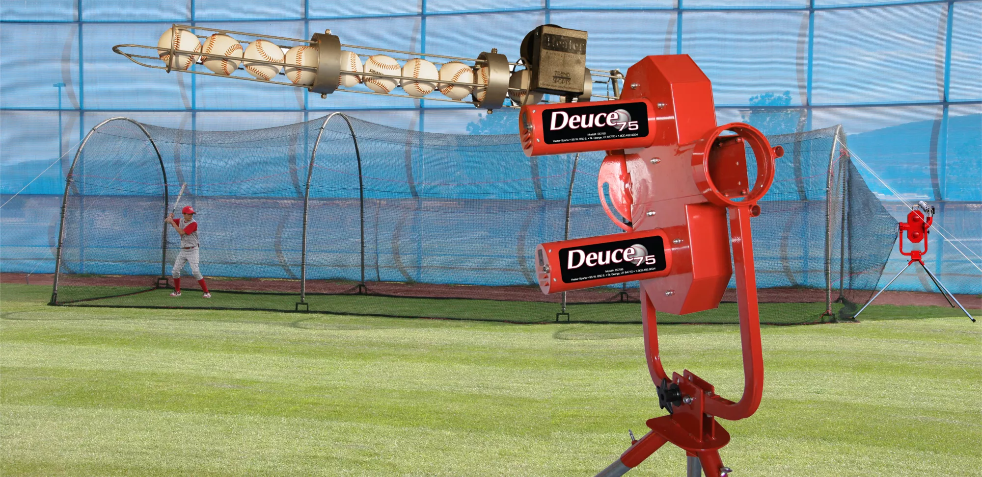 Heater Deuce 75 Pitching Machine W/ Xtender 36' Batting Cage 3 Heater Deuce 75 Pitching Machine W/ Xtender 36' Batting Cage