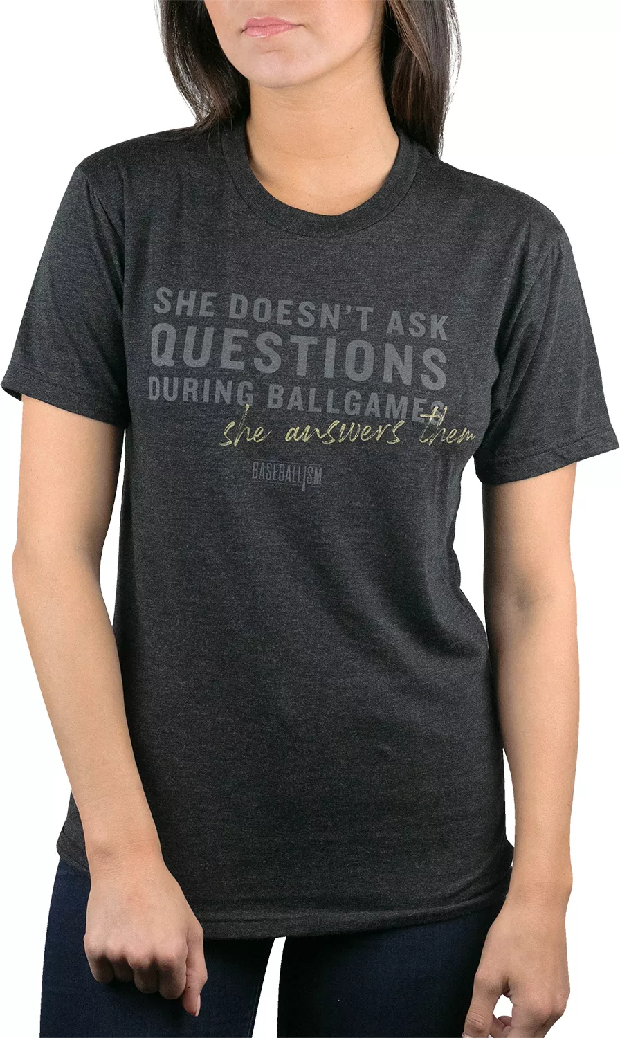 Baseballism Women's "She Answers Them" Warm-Up T-Shirt 3 Baseballism Women's "She Answers Them" Warm-Up T-Shirt