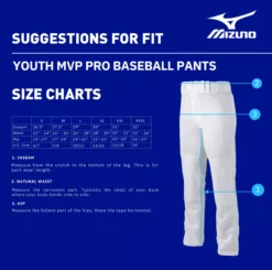 Mizuno Boys' MVP Pro Baseball Pants 15 Mizuno Boys' MVP Pro Baseball Pants -DUCK Sporting Goods 350593 White DET alt1