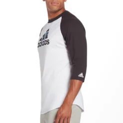 Adidas Men's Triple Stripe Graphic ¾ Sleeve Baseball Shirt 10 Adidas Men's Triple Stripe Graphic ¾ Sleeve Baseball Shirt -DUCK Sporting Goods MBA11028 BlackFrozenRopeLogo MODSDE